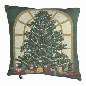 Newport Christmas Tree Green Tapestry Throw Pillow Holiday Decoration 17x17"